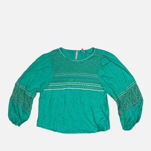 Anthropologie Blink London Sunshine Peasant Blouse Green M Lace embroided Hobo